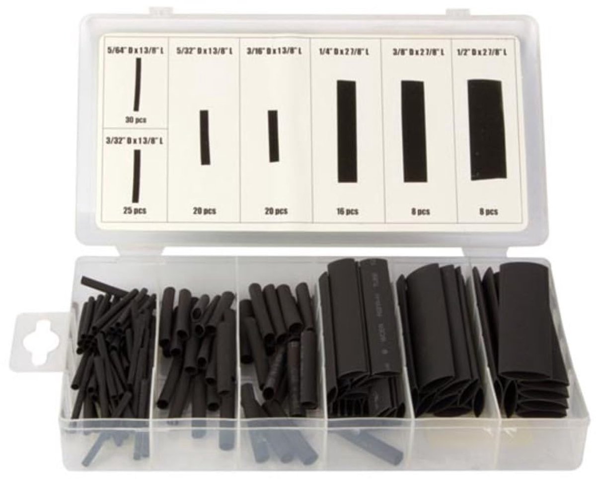Assortiment krimpkousen, 127-delig, verschillende maten, zwart