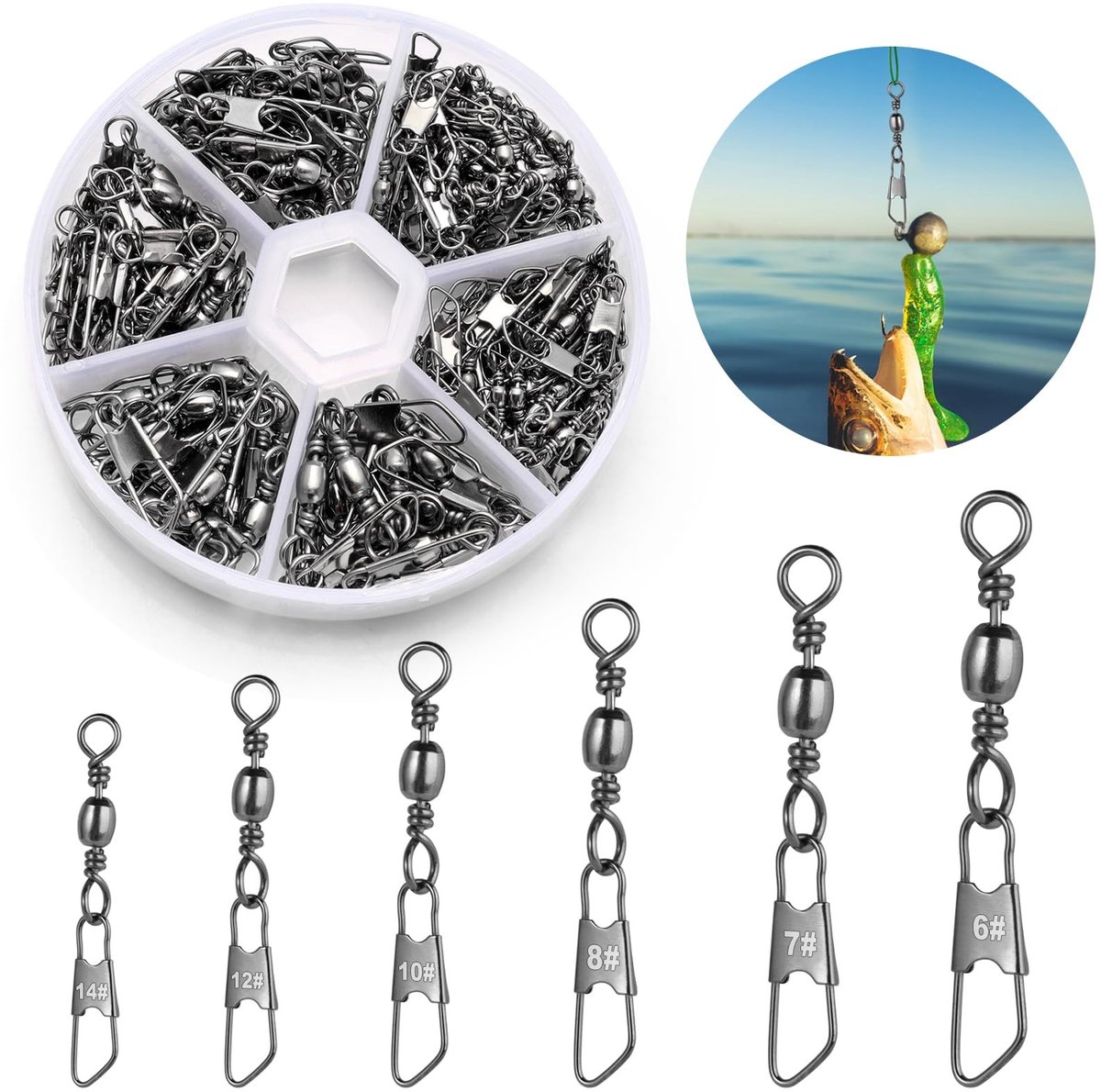 Dailygoods- Wartels 100/200 Stuks - Veiligheid Clips - Roestvrij Staal - Vissen - Maten 6#/7#/8#/10#/12#/14# - Zilver - Visclips