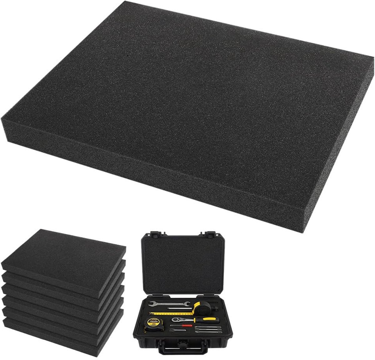 Dailygoods - Schuimrubberen gereedschapskoffer, 6 stuks, 400 x 300 x 40 mm, kubusschuim, tabletop, knutselen, isoleren, als gereedschapsinleg om zelf op maat te snijden