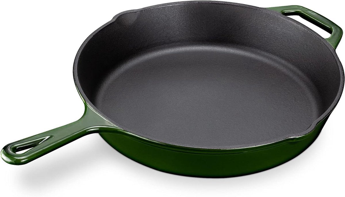 Gietijzeren Koekenpan - Emaille Pan Skillet - Vlees Braden - Geschikt Alle Warmtebronnen - Ø 30 cm - Groen