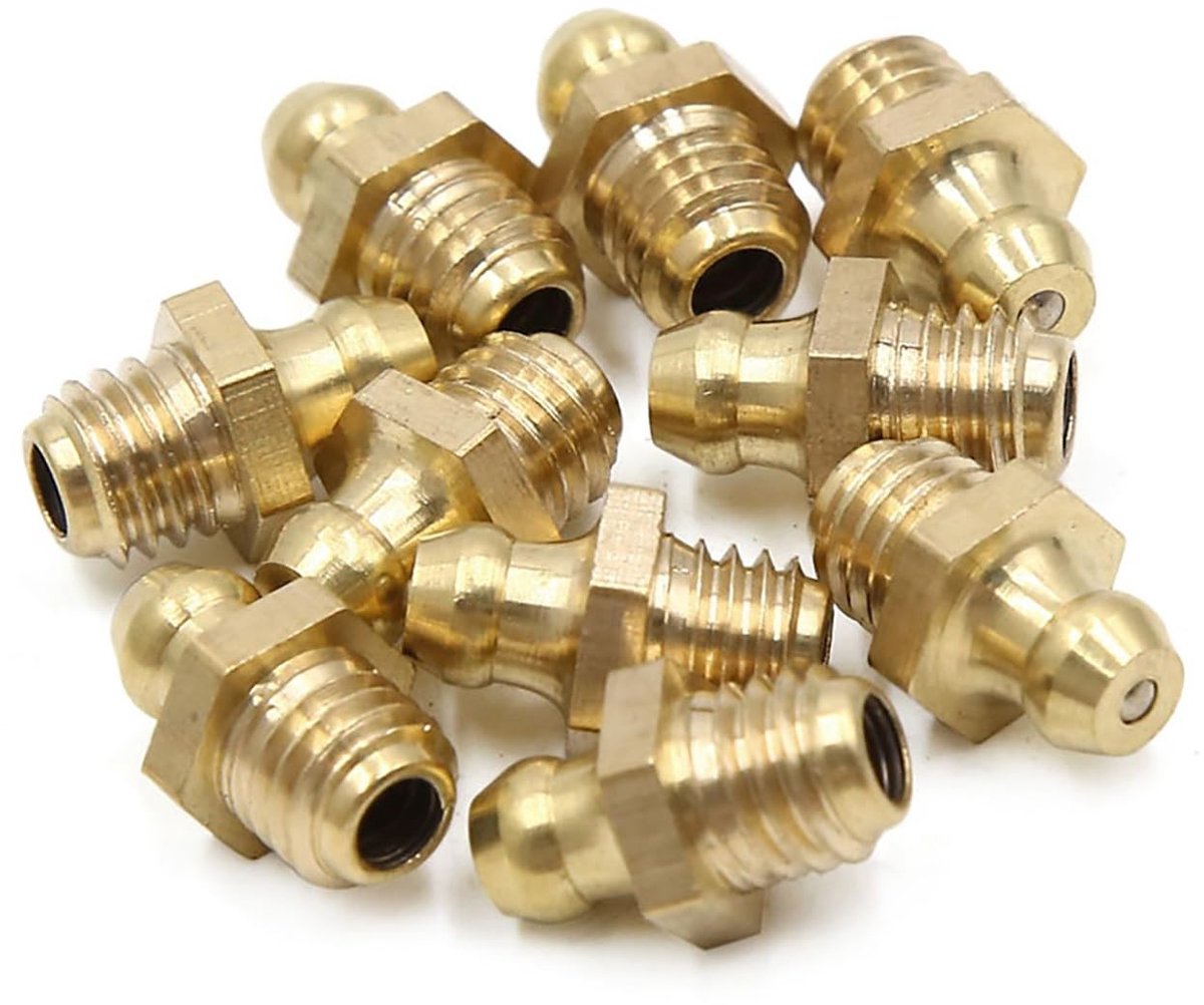 Dailygoods- Smeernippel recht - Messing - 10 stuks - Schroefdraad M8 x 1,25 - Corrosiebestendig - Duurzaam - Geschikt voor diverse toepassingen - Vetpers