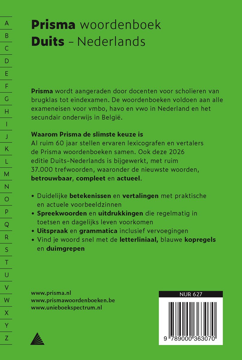 Prisma woordenboek Duits-Nederlands met alfabetische index. Beschrijft de voordelen en inhoud.