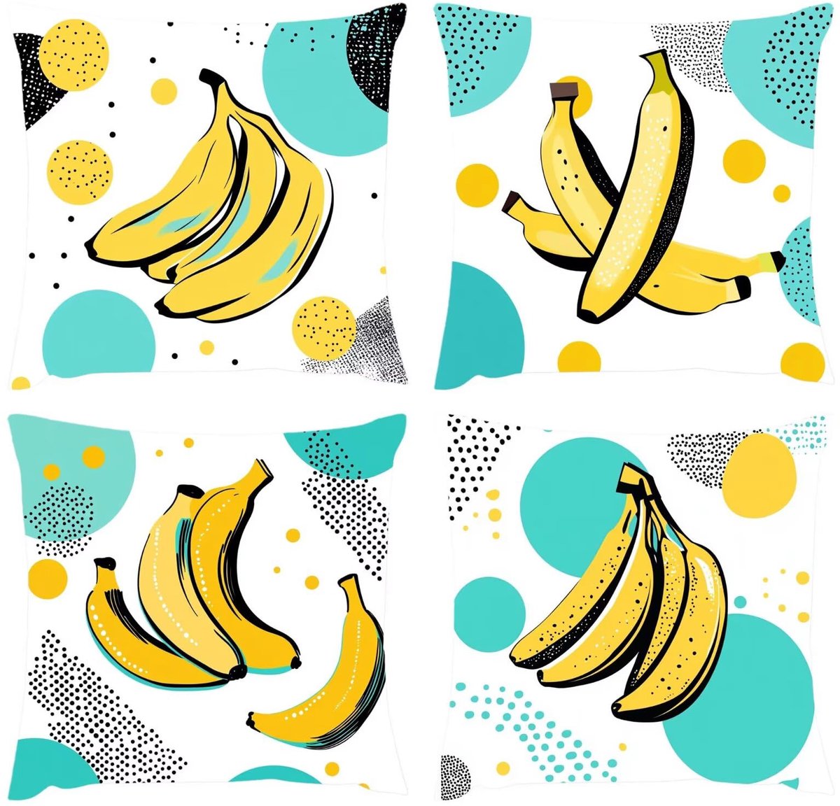 Kussenslopen voor buiten, 45x45, set van 4, geel, waterdicht, linnen, bankkussen, decoratieve kussensloop, banaan buitenkussens, decoratie, huis, tuin, woonkamer, balkon, bank, geschenken voor vrouwen