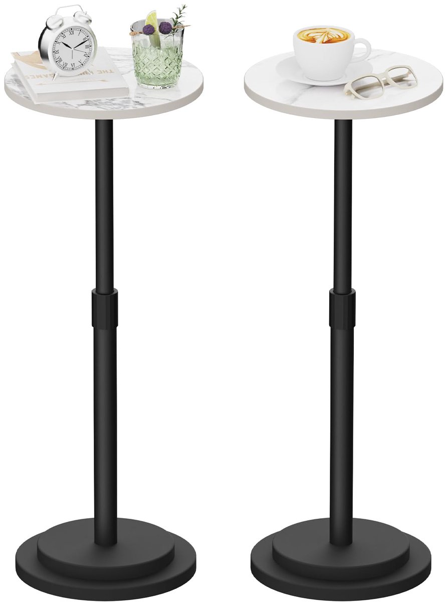 hoogte verstelbare drinktafel, vintage ronde metalen plantenstandaard voor binnen, voor kleine ruimtes, woonkamer, slaapkamer, cocktail, 2-pack, wit, GBZ001CW-2
