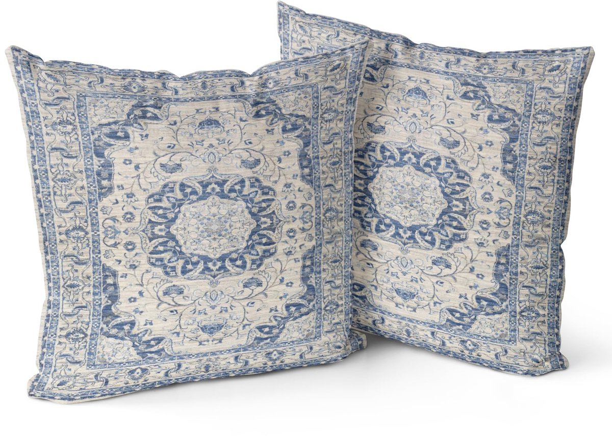 set van 2, Lichtstaalblauw, Antiek- en Vintage-Design, dubbelzijdig patroon, zachte kussenslopen voor tuin, bank, sofa, bed, decoratieve kussenslopen 101,6 x 101,6 cm