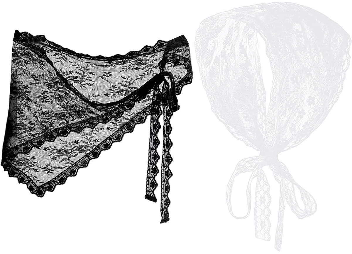 2 Bloemvormige Hoofddoeken, Bohemian-Stijl Hoofdbanden, Zonnebrandcrème Haaraccessoires, Kanten Driehoek Sjaals, Geschikt Voor Zomerking En Strandvakanties (Wit, Zwart).