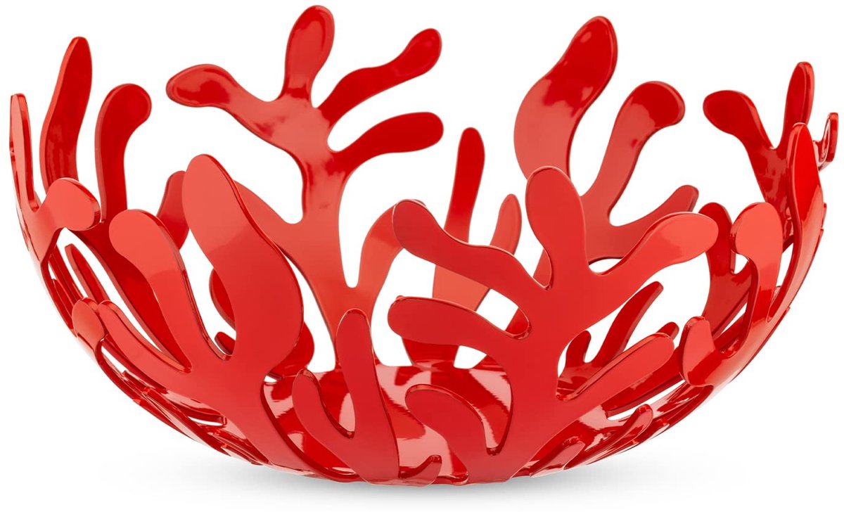 ESI01/21 Mediterraneo fruithouder van roestvrij staal, epoxyhars gelakt, rood, Ø 21 cm