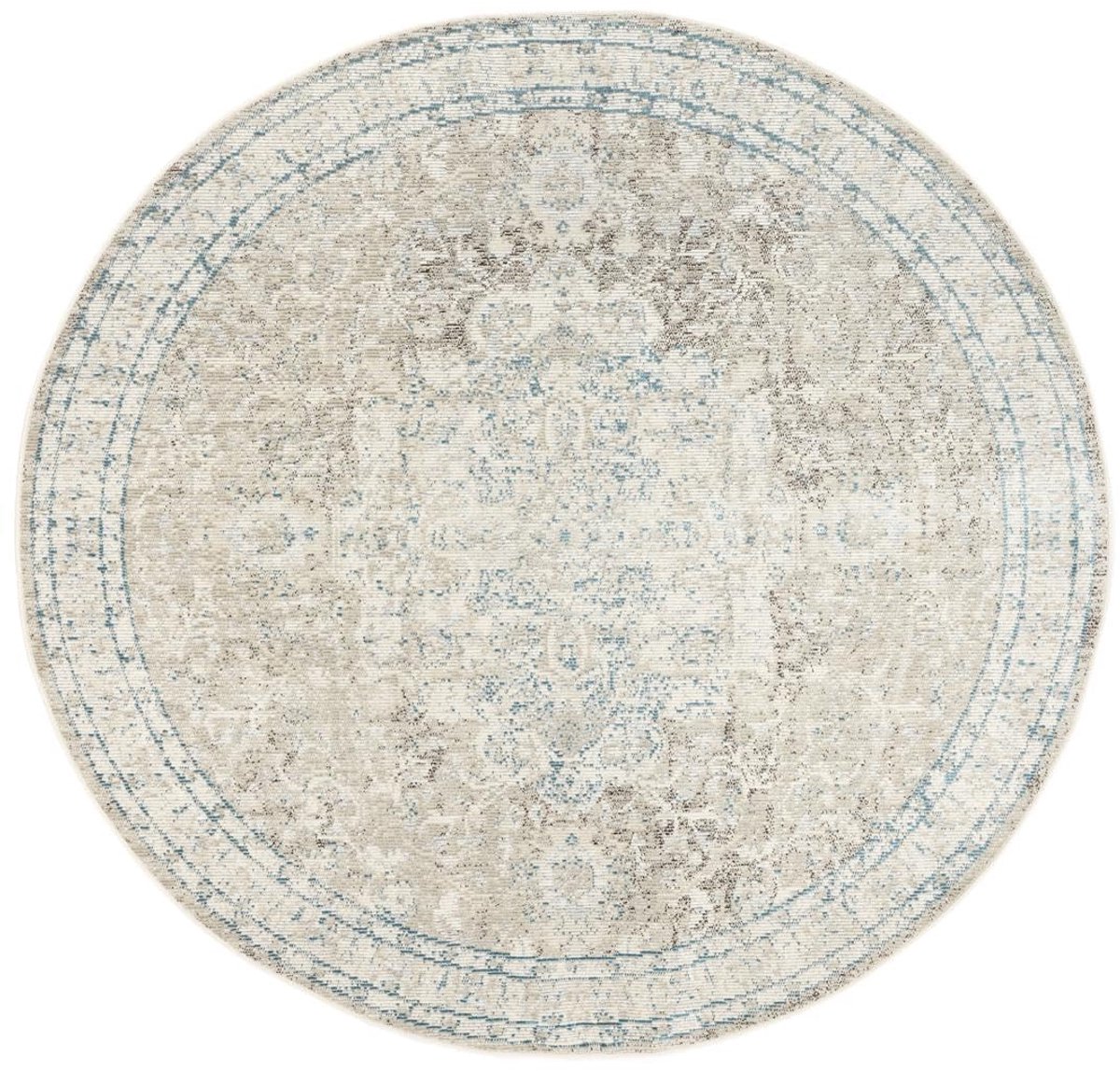 Nadia, Vloerkleed, Vintage, Ø 200 cm, Rond, Middelpolig, Alleen chemisch reinigen, oeko_tex_100, Crème wit/Greige