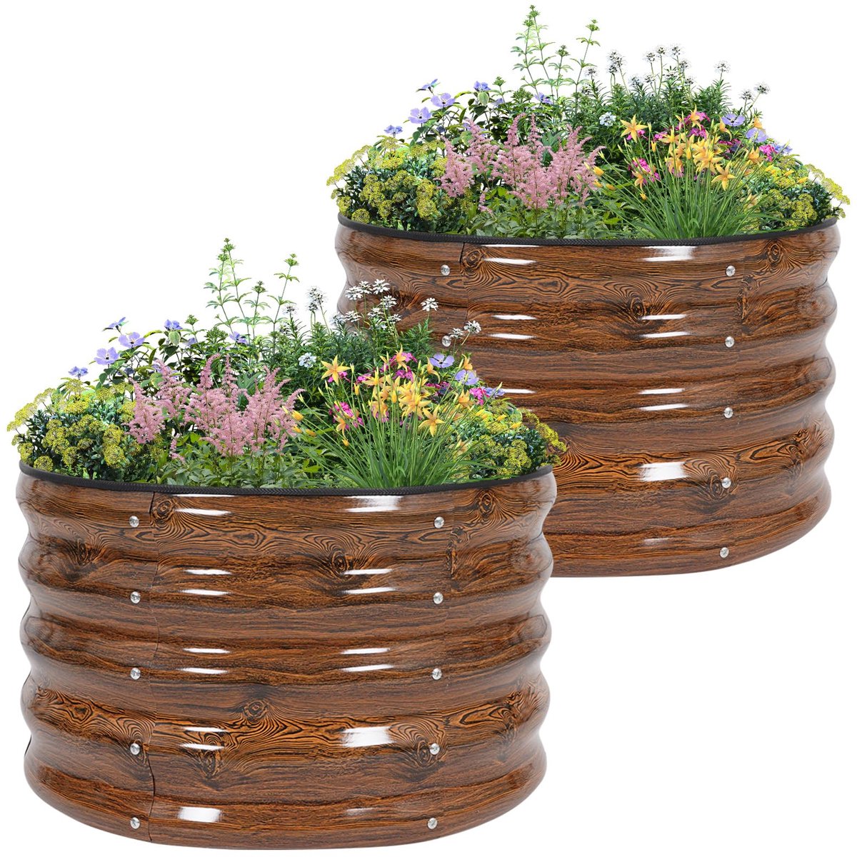 verhoogd tuinbed, metalen verhoogd bed tuin buiten plantenbak voor tuinieren planten planten groenten, kruiden en bloemen (houtnerf, 2 x 2 x 1,3 ft, 2 stuks)