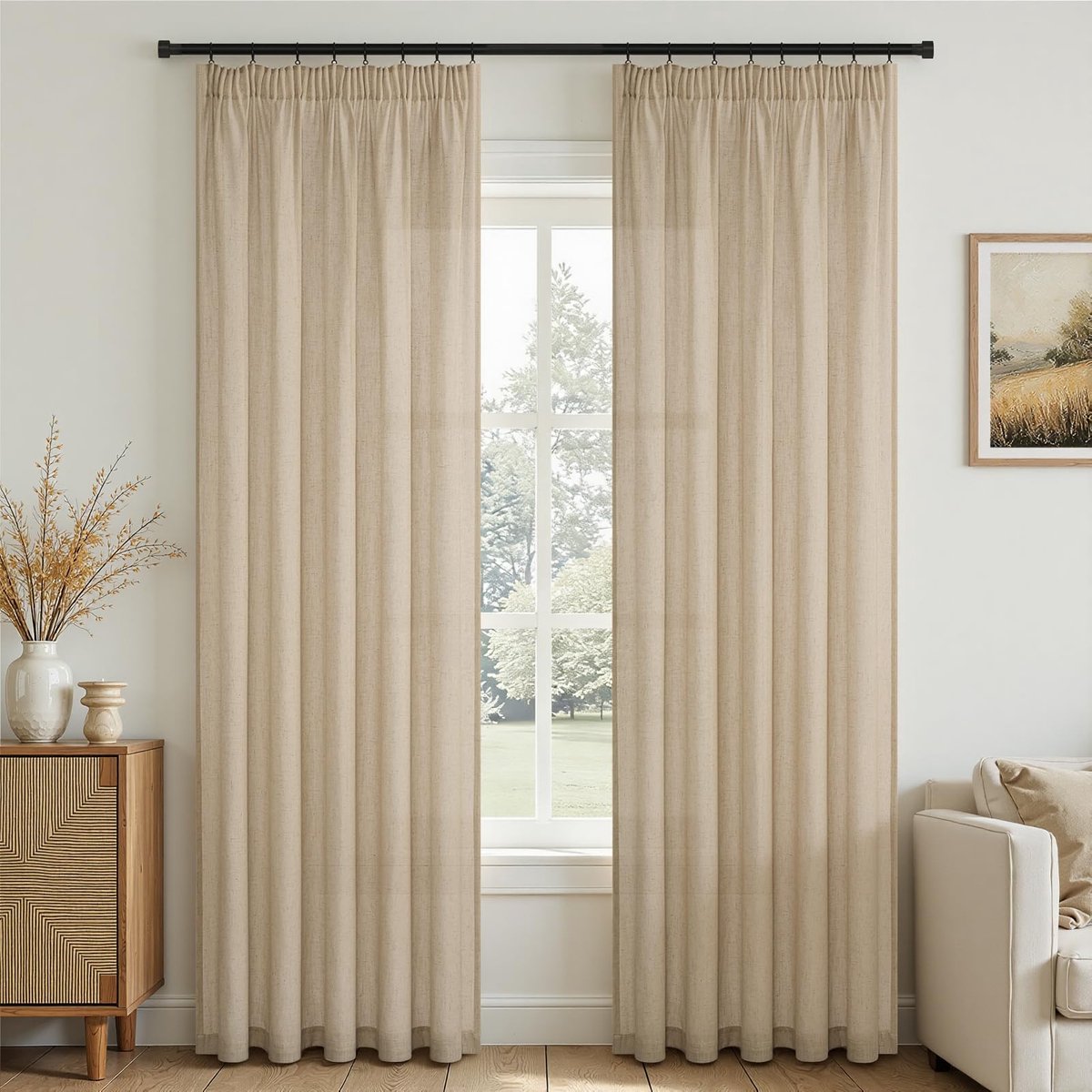 Linnen Gordijnen - Decoratieve Panelen - Woonkamer Aankleden - Natuurlijke Stijl - 245 x 1