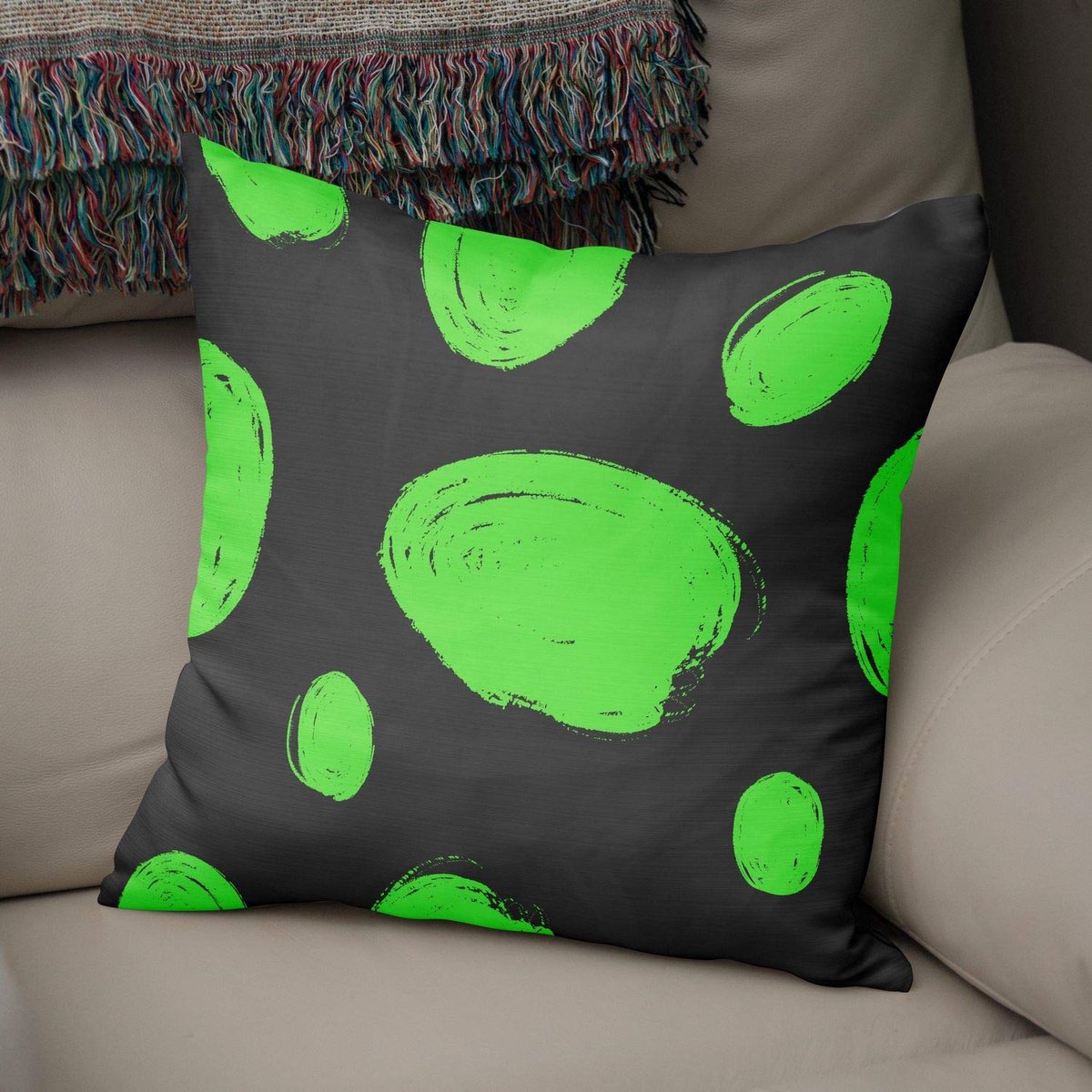 Decoratieve kussenhoes Neon groen & Fume, gooien kussenhoezen, home decoratieve kussenslopen voor woonkamer, bank, slaapkamer, maat: 43x43 cm - ontworpen en vervaardigd in Turkije