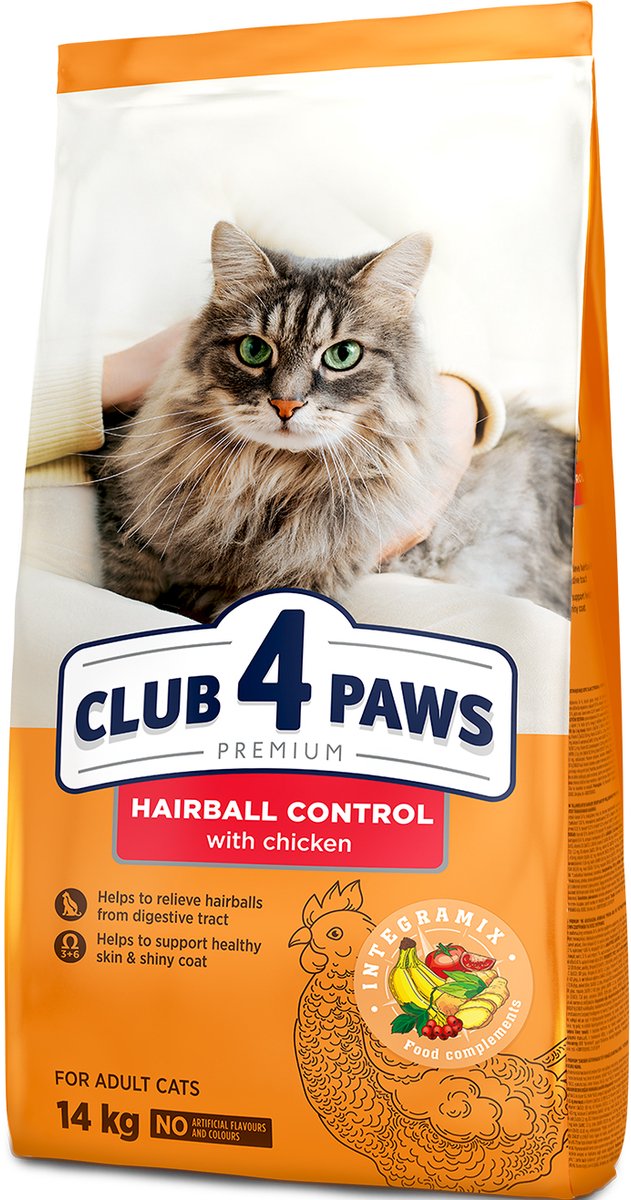 Club 4 Paws Club 4 Paws premium droogvoer met kip - hairball control - adult cats 14 kg
