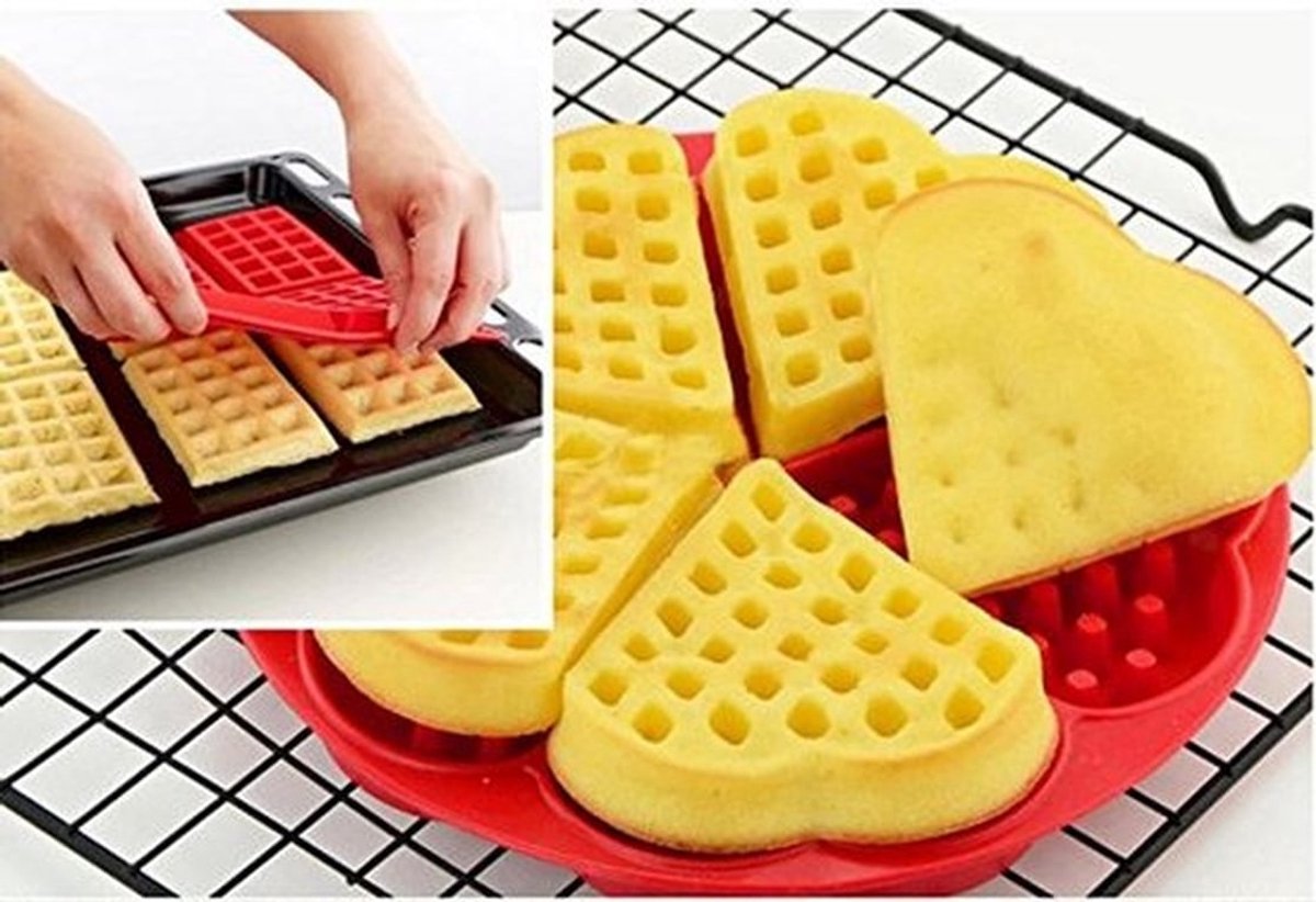 Wafel Bakvorm - Hartvormige Siliconen - Food-grade - Hittebestendig - 5 Holtes - Diameter 18cm - Eenvoudig te reinigen