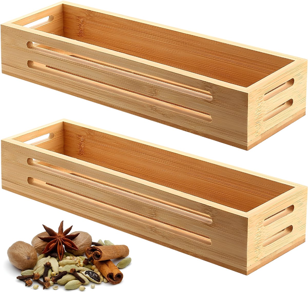 Lìon® Kruidenrek - Kruidenrekje Organizer - Kruidenpotjes - Naturaal - 31cm x 8cm x 5cm
