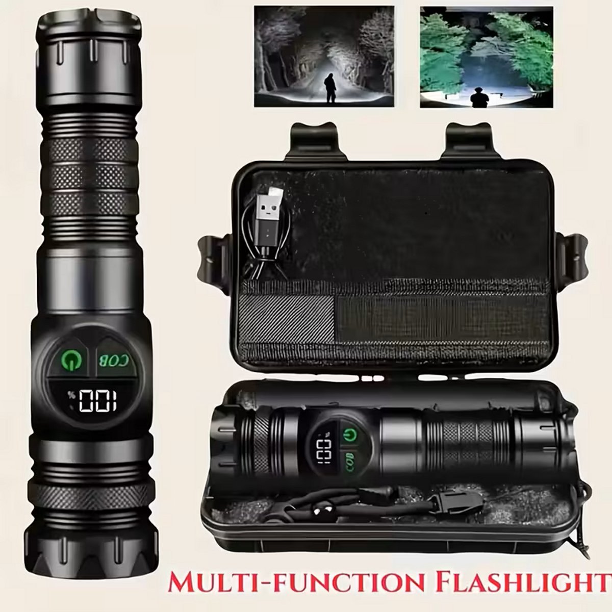 Multifunctionele Oplaadbare LED Zaklamp - Met Magnetische Werklamp & Zijlamp - Telescopische Zoom - Inclusief Opbergcase