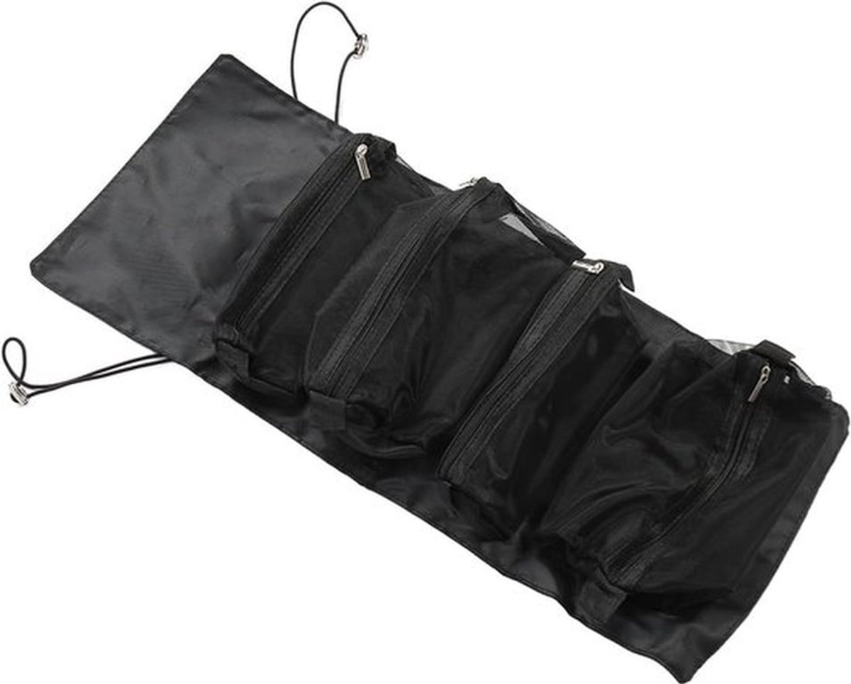 Hangende Toilettas - Reis Make-up Organizer - Lichtgewicht - Opvouwbaar - Grote Capaciteit - Hangend - Reisaccessoire - Nylon - Geschikt voor Unisex - Zwart