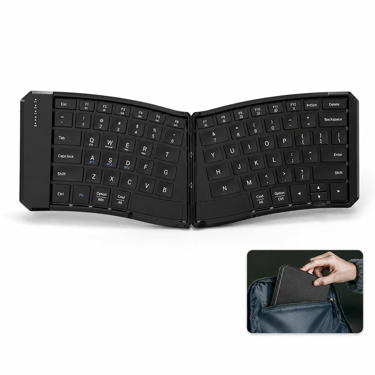 Opvouwbaar Toetsenbord - Bluetooth Keyboard - V-Vormig Ontwerp - Lange Batterijduur - Voor Tablet Smartphone Laptop Pc Ios Android - Zwart