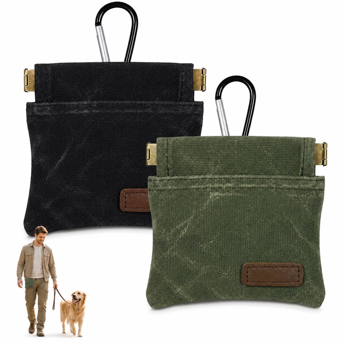 Beloningstasje Voor Honden - Snoepjestasje 2 Stuks - Zelfsluitende Karabijnhaak - Automatisch Sluiten- Voor Het Uitlaten , Reizen, HondenTraining - Zwart,Groen