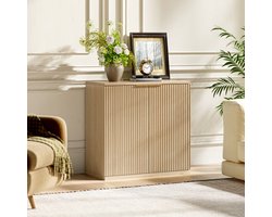 KOMHTOM - Moderne opbergkast met vouwfront en metalen handgreep - multifunctionele dressoirkast voor woonkamer & slaapkamer - naturel licht houtdecor - eiken - 60x30x70 cm