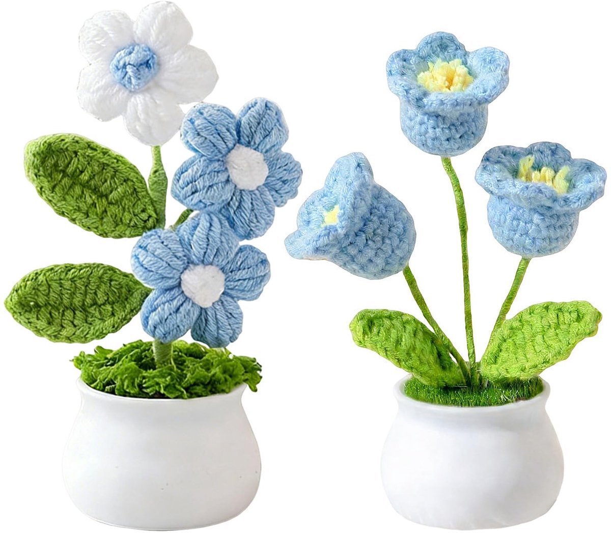 Solidchoice - 2 Stuks Gehaakte Blauwe Bloemen voor Decoratie