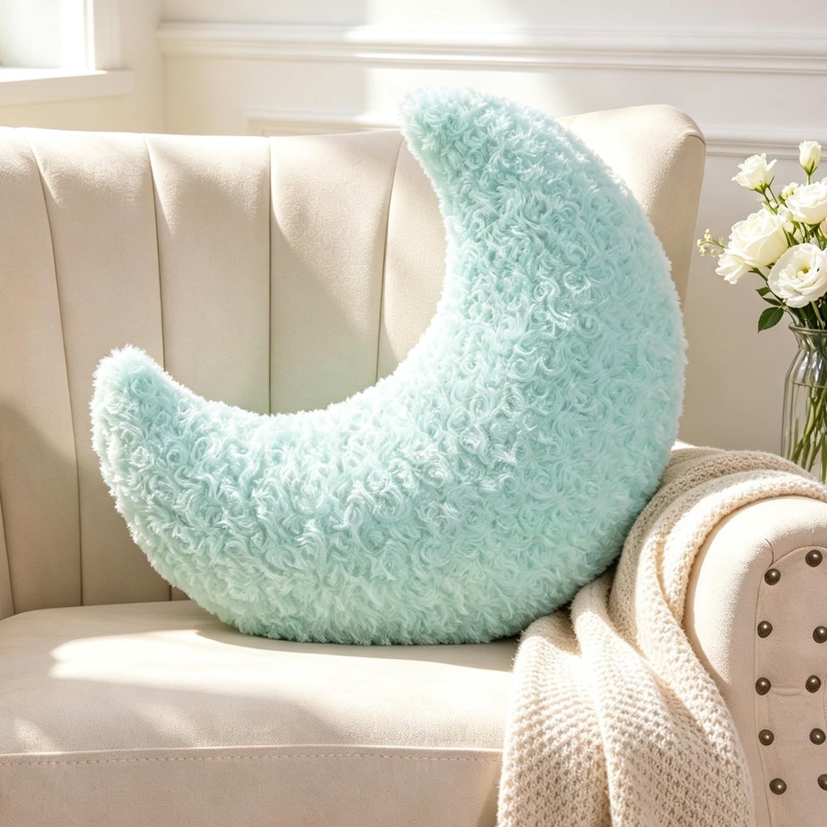 Solidchoice - Blauwe Maan Kussen van Pluche 33 cm