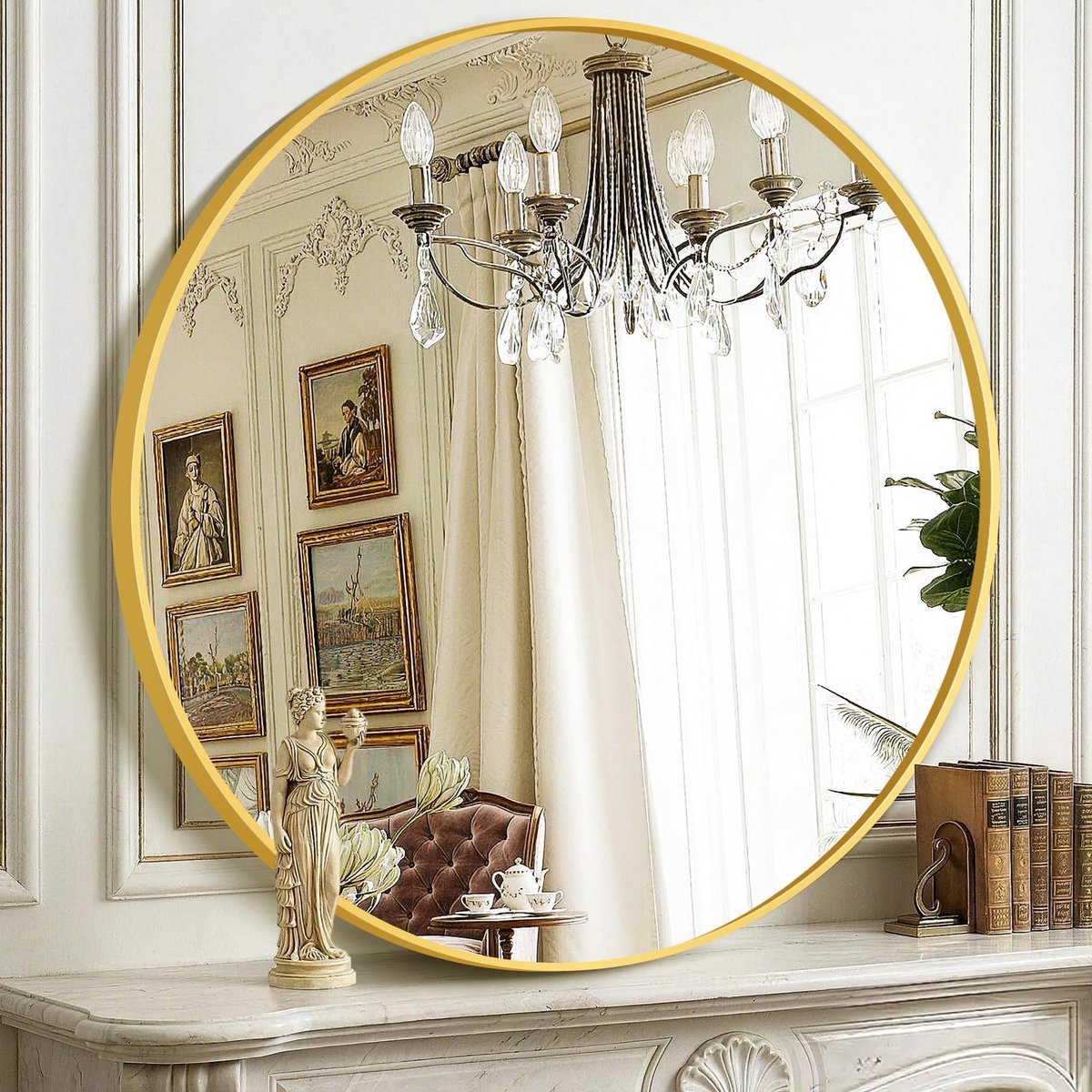 Solidchoice - Ronde Gouden Badkamerspiegel voor Wandmontage