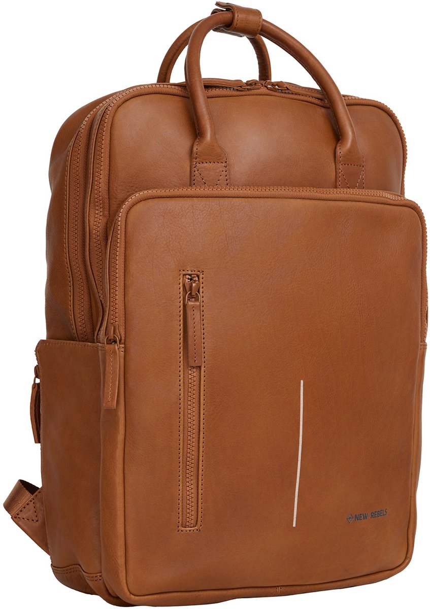 New Rebels Obsidian Milwaukee Cognac Leren Laptoprugzak 15.6 inch Premium Werktas Schooltas Business 18 Liter Echt Leer