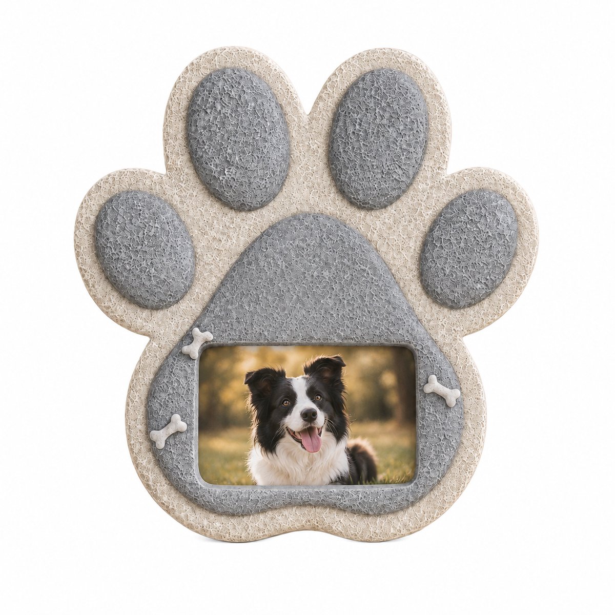 Sercano Huisdier Gedenksteen met Fotolijst – Herdenkingssteen voor Hond – Pootvorm – Hars – 15 x 15 cm – Grijs