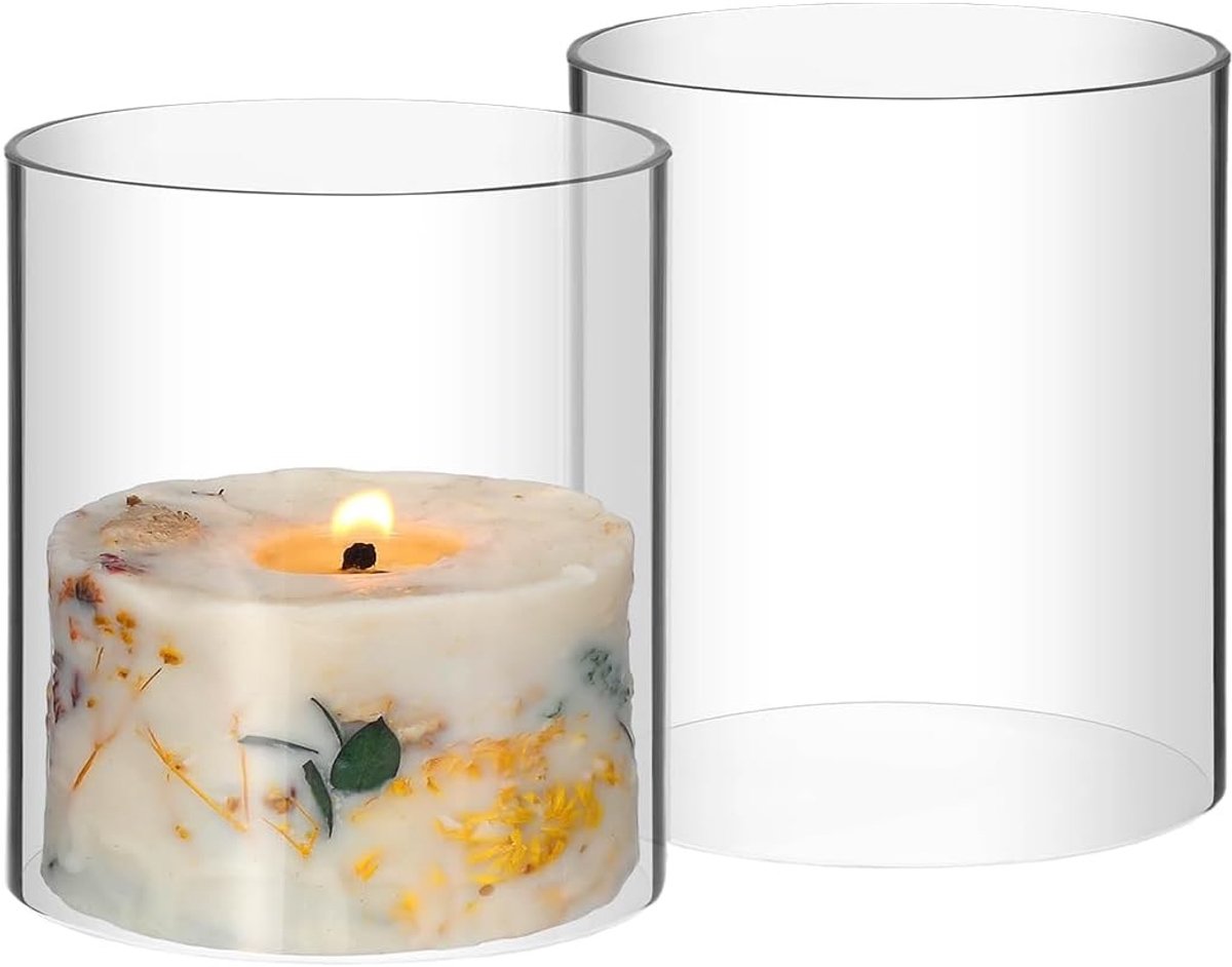 Windlicht van glas - Transparant - 10 x 9 cm - Cilindervormige glazen kandelaar - Voor woondecoratie