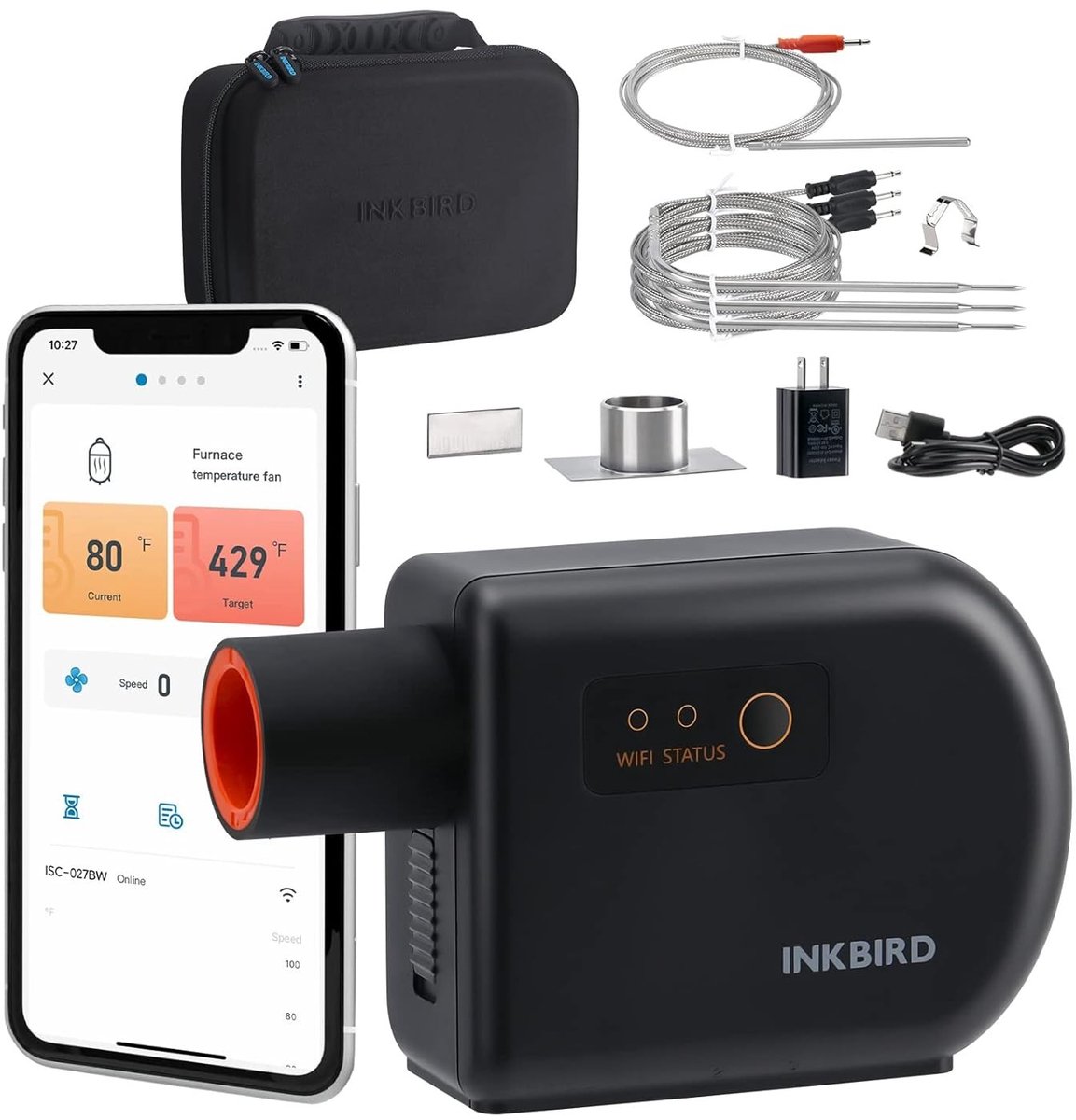 Wifi-thermometer - Zwart - Temperatuurregelaar met 4 RVS Sondes - Bluetooth en Wi-Fi BBQ Thermometer voor Grillen en Roken
