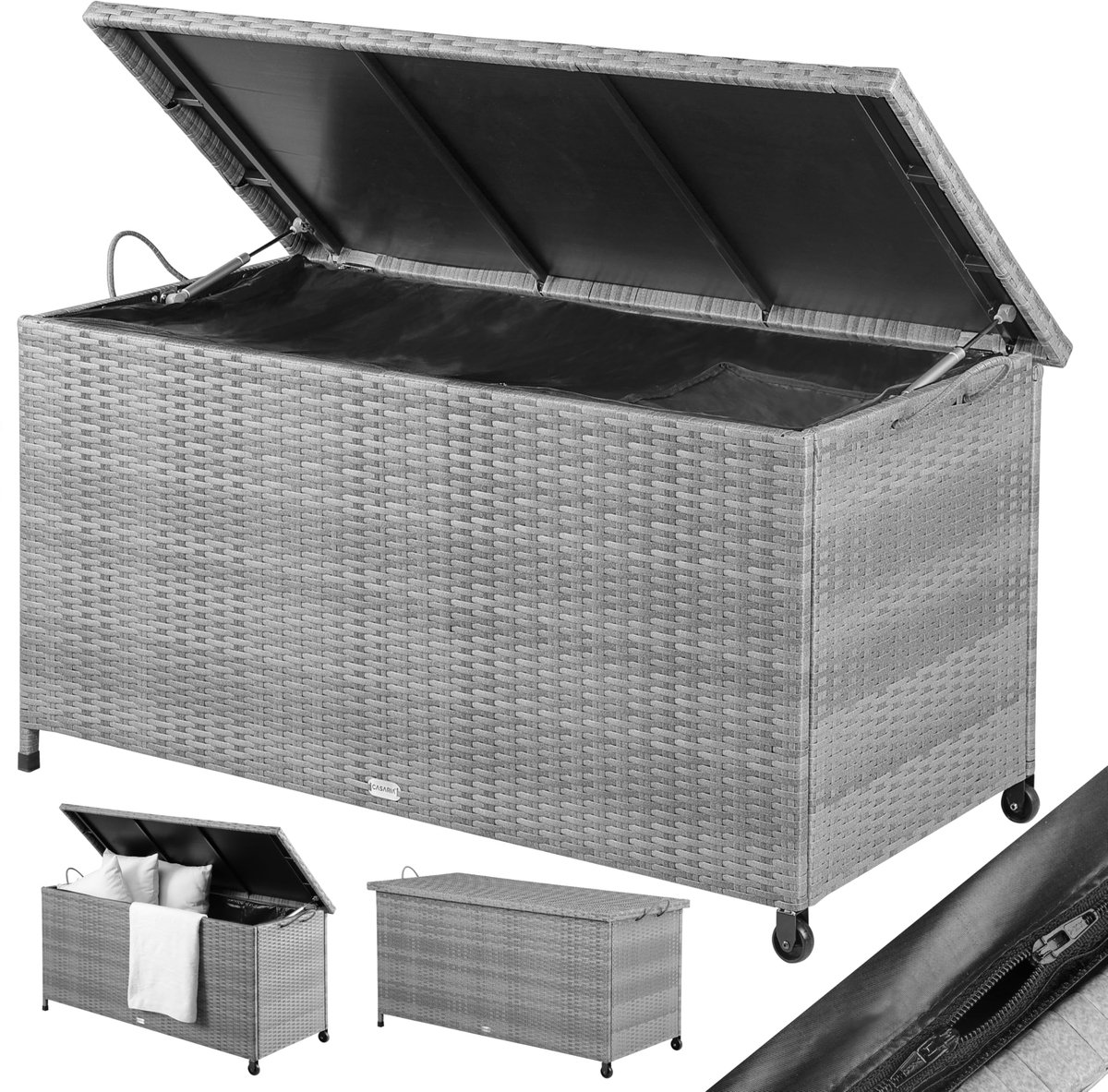 Famanu – XXL Tuinkist met wielen, 420 liter opbergruimte, waterdicht en UV-bestendig, 122 x 56 x 61 cm, voor tuin en balkon
