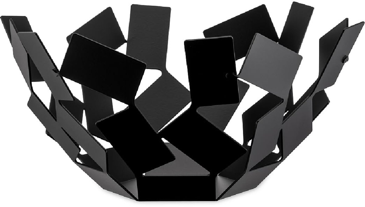 Famanu – Fruitschaal van roestvrij staal, zwart gelakt, 2,5 x 27 x 30 cm, modern design voor het serveren van fruit