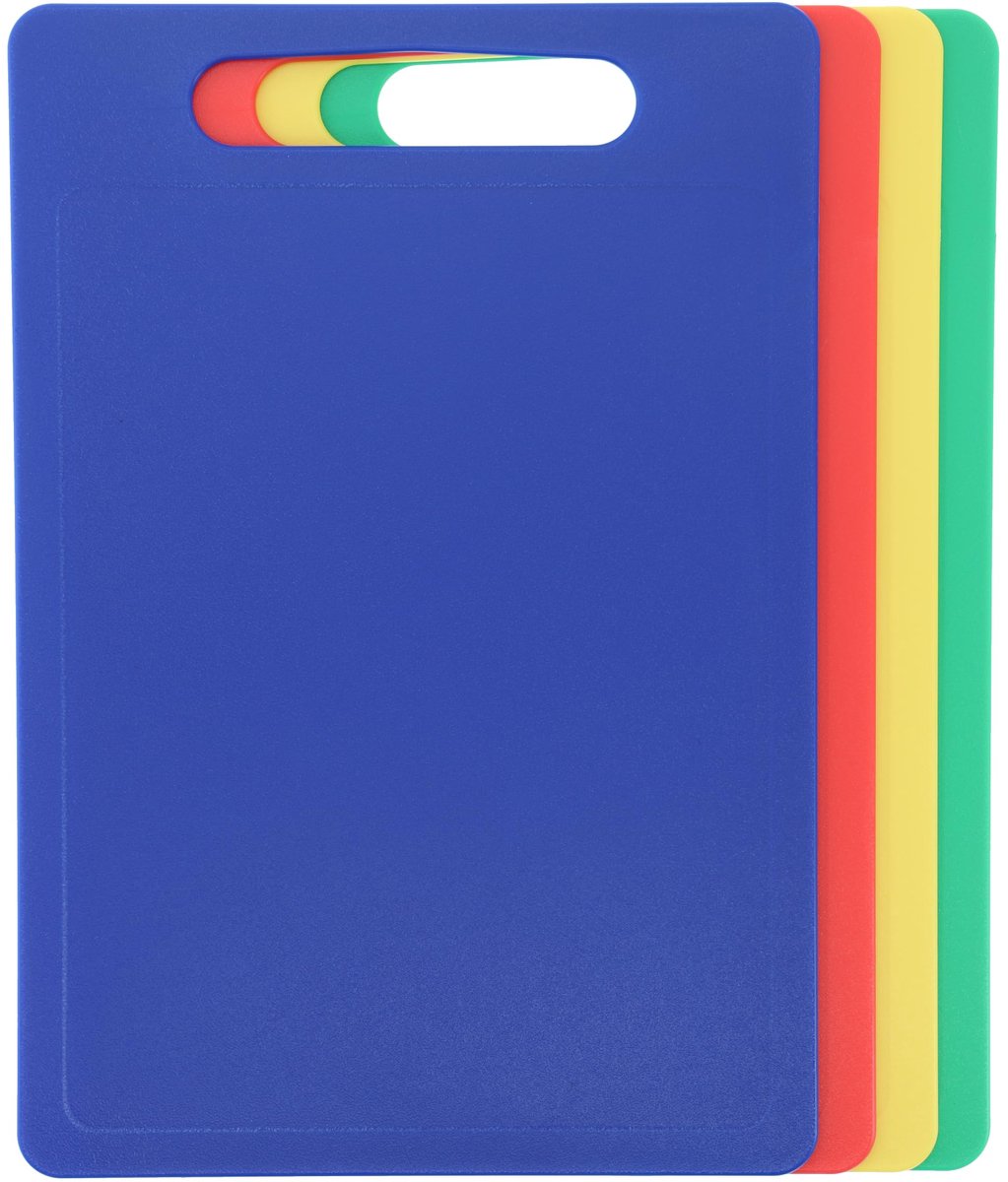 Famanu – Set van 4 kleurrijke snijplanken, antislip en multifunctioneel, gemakkelijk te reinigen en vaatwasserbestendig, met handvat, 35 x 25 cm