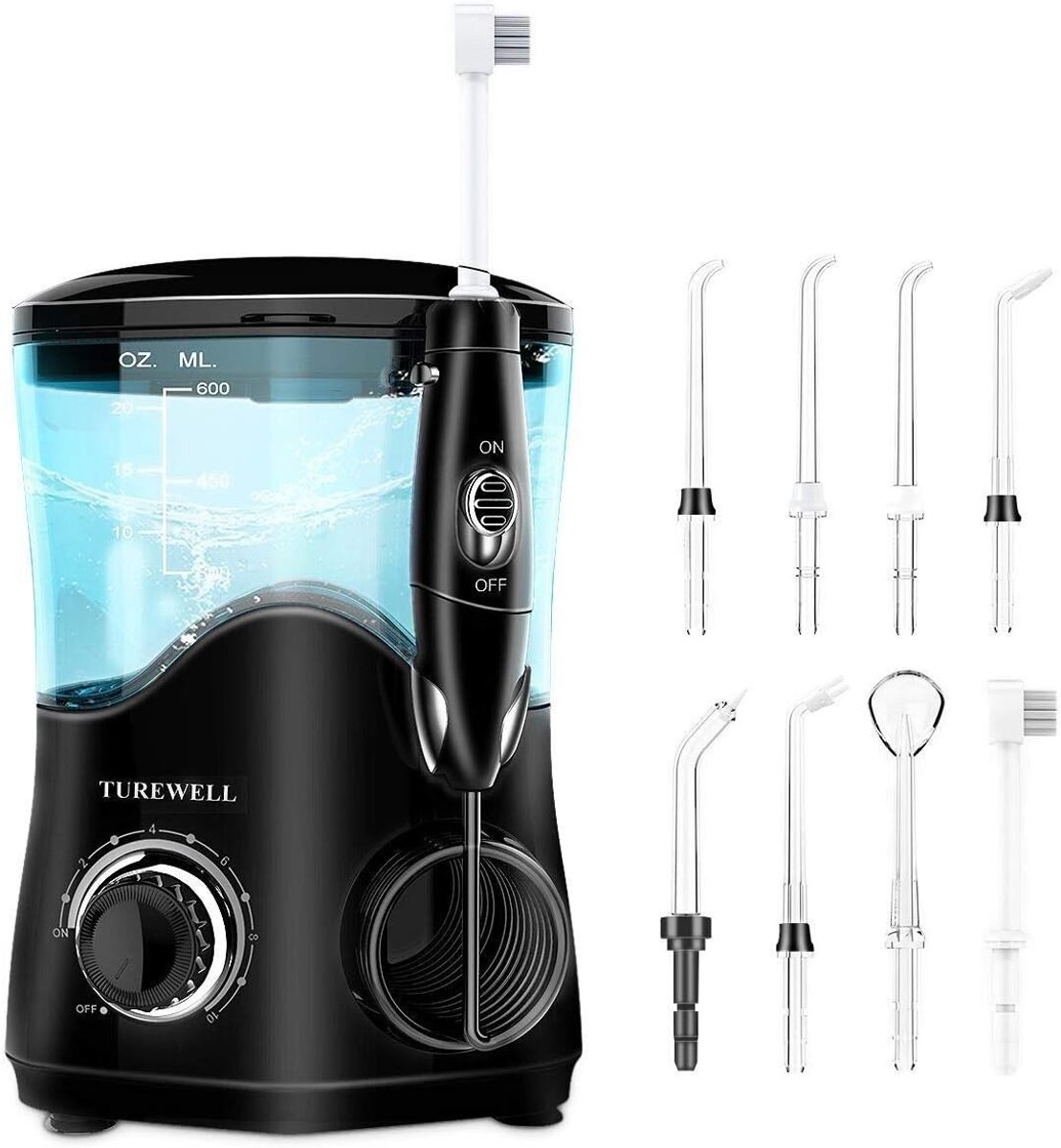 Waterflosser - Zwart - 600 ml - Elektrische monddouche met 10 waterdrukstanden en 8 spuitmondjes - Voor gezinsgebruik