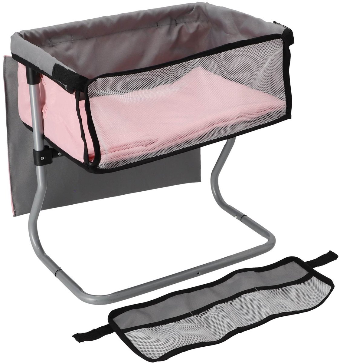 Poppen Verzorgingstafel Grijs/Roze – Poppenmeubel met Verzorgingsplek – 39 x 25 x 39 cm – Vanaf 3 Jaar