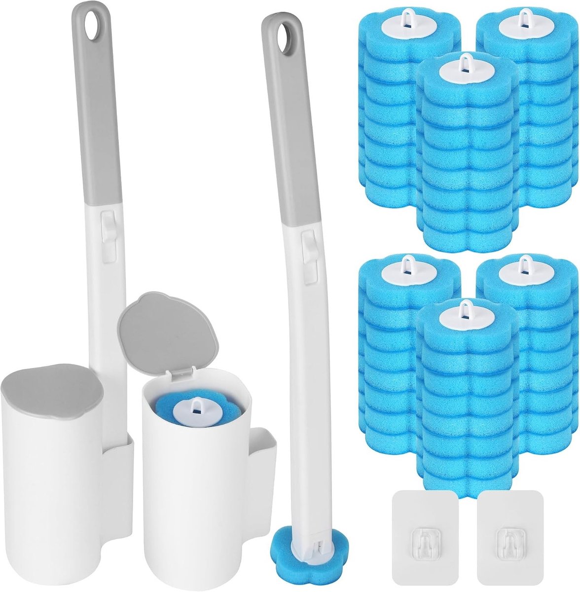 Vervanging voor wegwerp-toiletborstel - Blauw - 29,5 x 14,5 x 13 cm - Kunststof met 48 Reinigingsnavullingen - Voor Hygiënisch Toiletonderhoud
