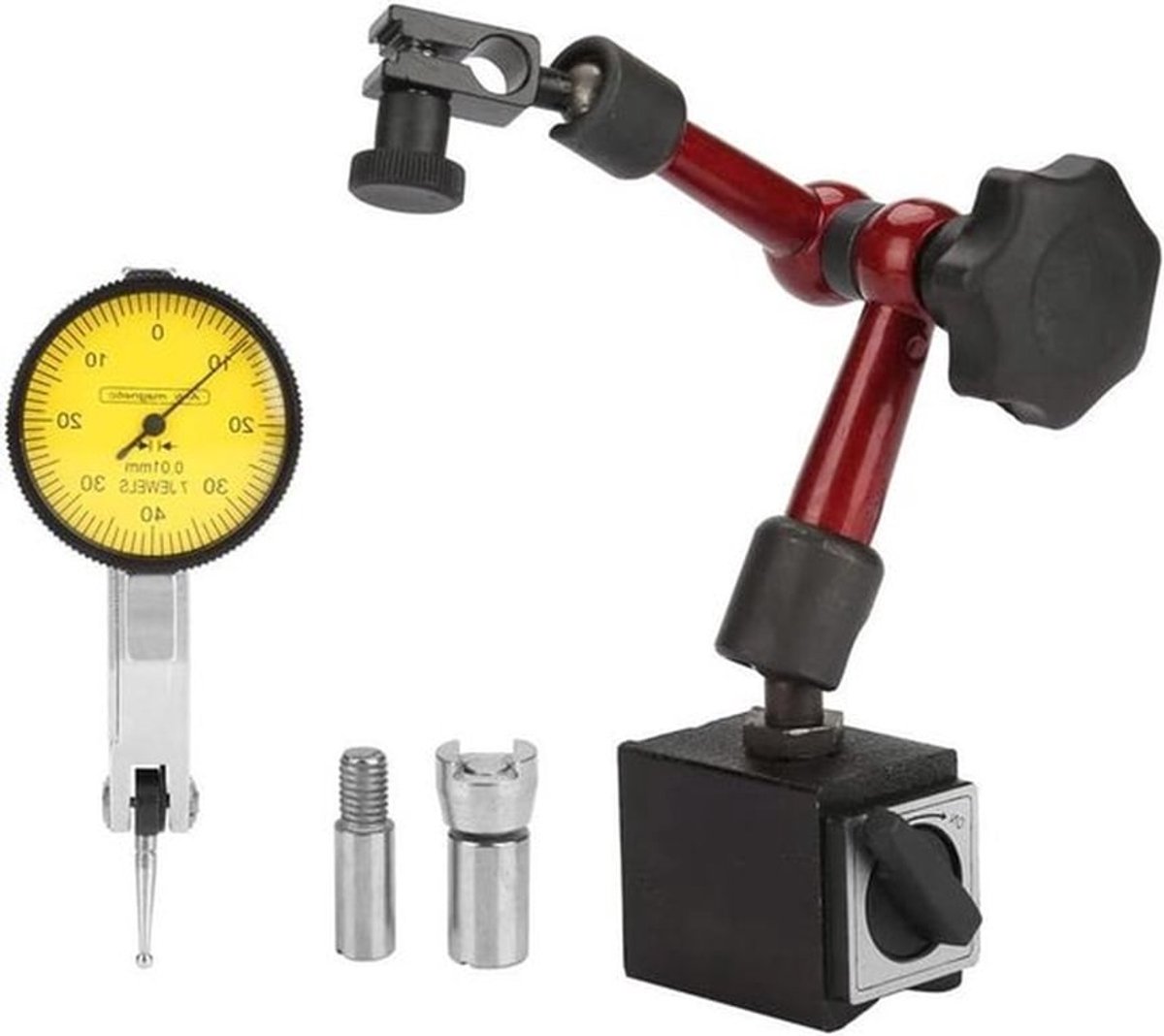 -Magnetische meetklok houder voor oppervlaktemeting met flexibele basis stand en sterke magneet - Meetinstrument - Metaaldetectie - Reparatie - Compatibel voor Metaaldetectoren - Zwart - Universeel - Geschikt voor Meetklok met Magneetbasis