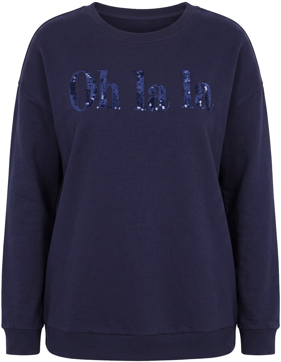 MIAMODA - Dames - Sweatshirt boxy fit flockprint - Donkermarine - Maat 42