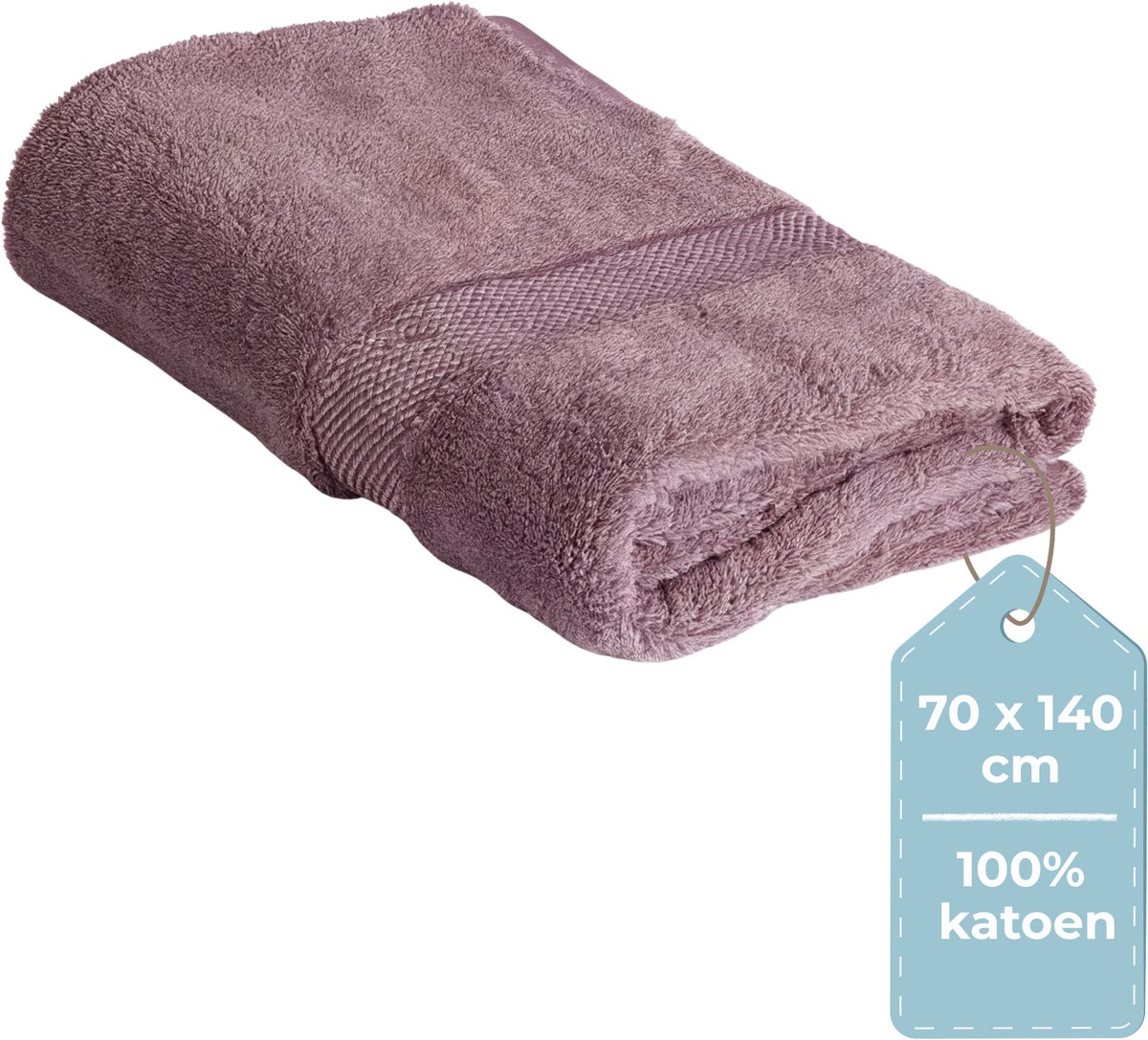 HUSH Living - Badhanddoek - Per Stuk - 70×140 cm - 100% Katoen - Zware Kwaliteit 500g/m2 - Stijlvol Boord en Ophanglus - Vlierbes