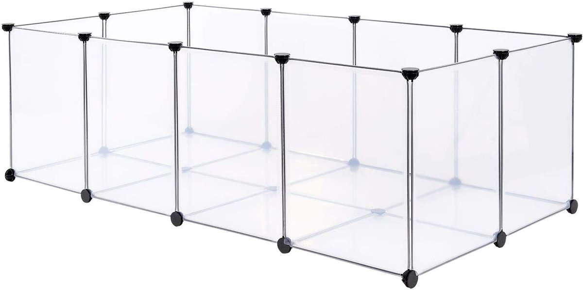 PIPIPOXER Kleine Dierenren - Transparante Ren-Huisdier ren - Moduleerbare Ren - 20 panelen - DIY behuizing - 145 x 74 x 47 cm - hek, kooi voor kleine dieren, cavia's, hamsters, konijntjes, huisdier ren - wit