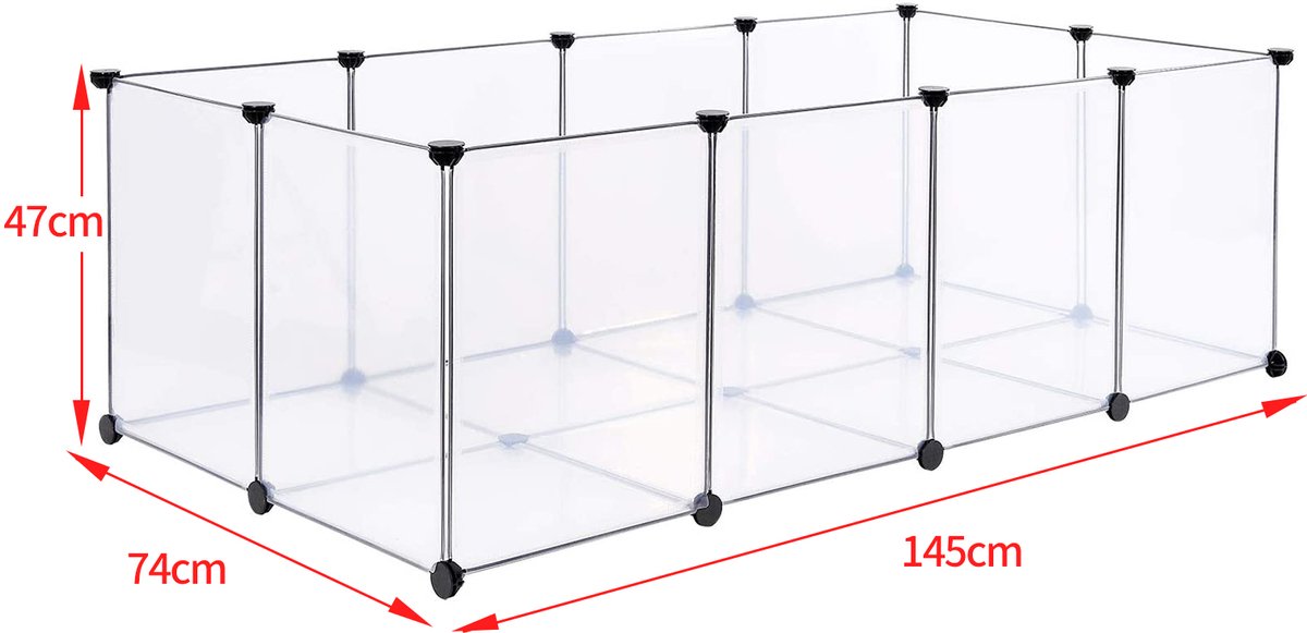 PIPIPOXER Kleine Dierenren - Transparante Ren-Huisdier ren - Moduleerbare Ren - 20 panelen - DIY behuizing - 145 x 74 x 47 cm - hek, kooi voor kleine dieren, cavia's, hamsters, konijntjes, huisdier ren - wit thumbnail 4