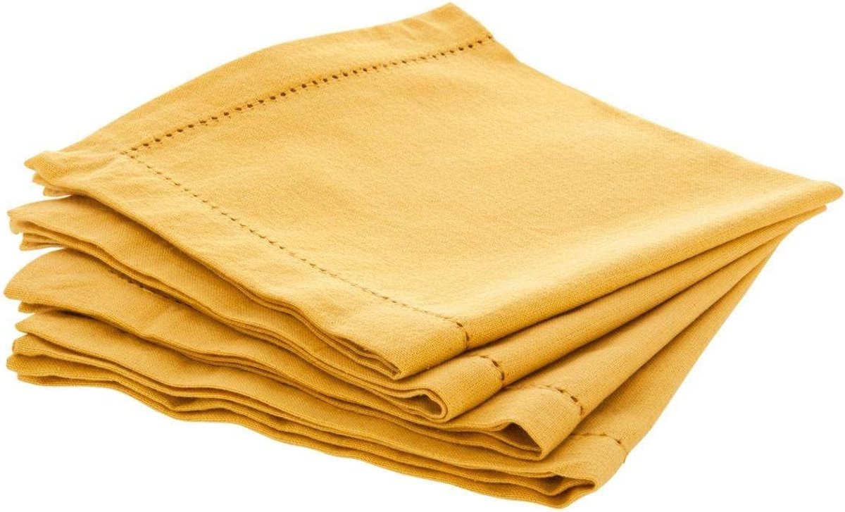 Atmosphera ChambRay Servetten - 40 x 40 cm - Katoen - Okergeel - 4 stuks