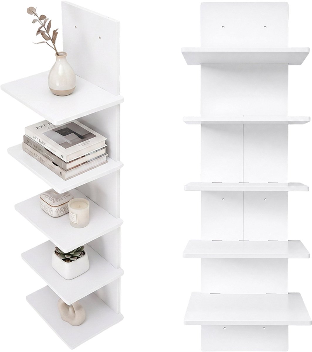 Wandplank - Zwevende Planken Met 5 Lagen - Witte Verticale Plank - Decoratieve Wandrek - Opbergplanken Voor De Slaapkamer En Woonkamer