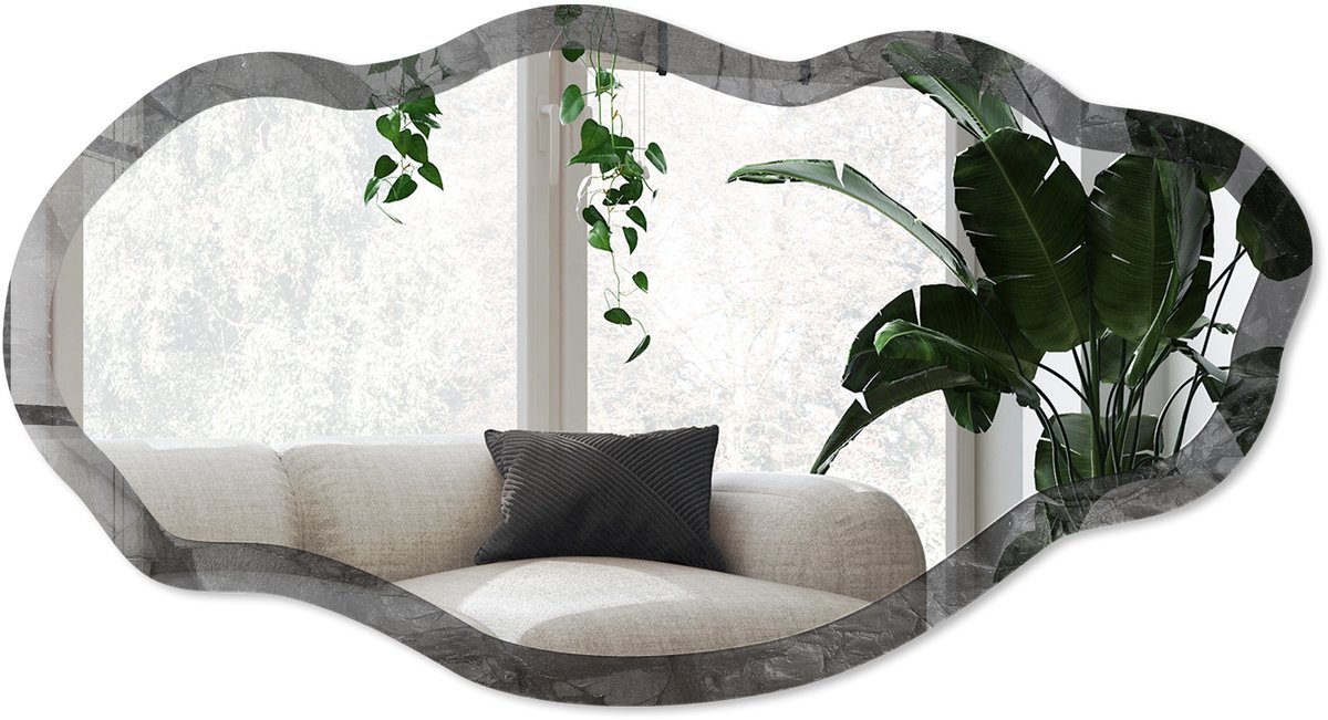 Wallfluent Rotsstructuur Spiegel - Zwart Stijlvolle Wandspiegel - Organische Spiegel - Woonkamer, Kantoor, Slaapkamer - Minimalistisch - 45x90 cm - Totale afmeting 52x97 cm