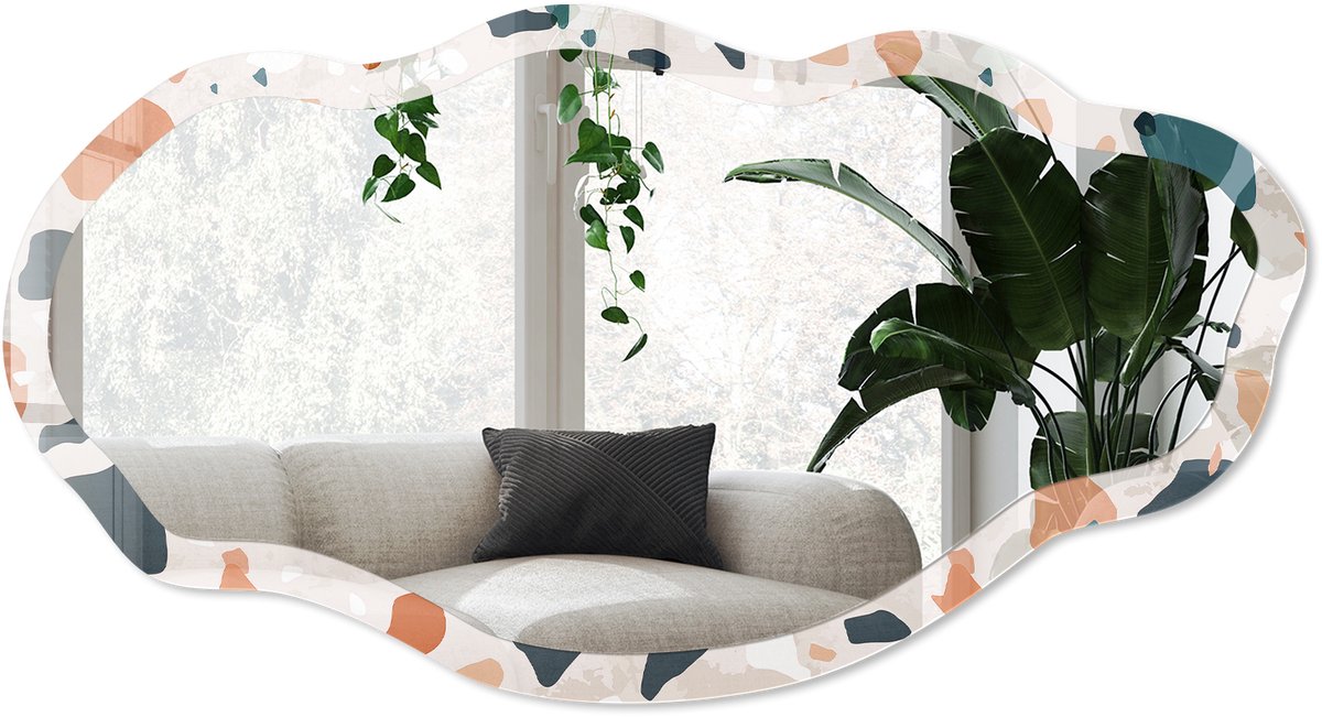 Wallfluent Kleurrijke Chaos Spiegel - Oranje Stijlvolle Wandspiegel - Organische Spiegel - Woonkamer - Klassiek - 45x90 cm - Totale afmeting 52x97 cm