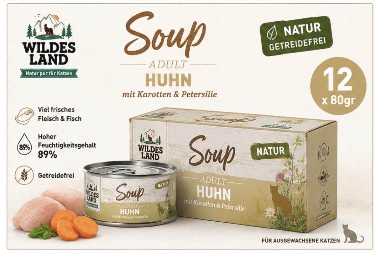 Wildes Land Wildes Land Soup Kip met Wortel & Peterselie kattenvoer - 12 x 80 g