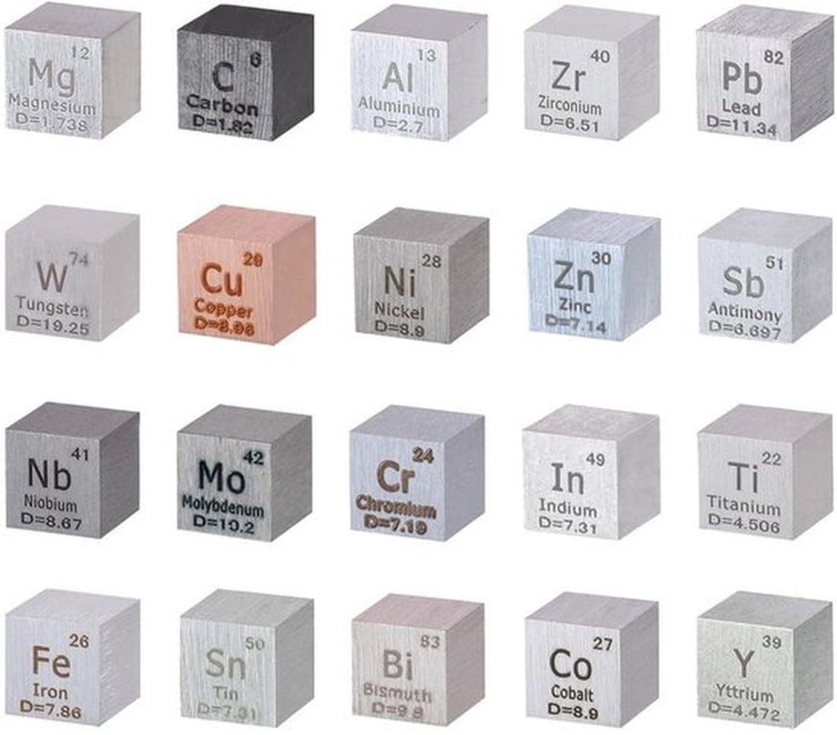 Dobbelstenen Set 20 Stuks - Elementen Dobbelstenen - Dichte Metaal - Onderwijshulp - Cadeau voor Chemieliefhebbers - 10mm Grootte - Elementkubussen