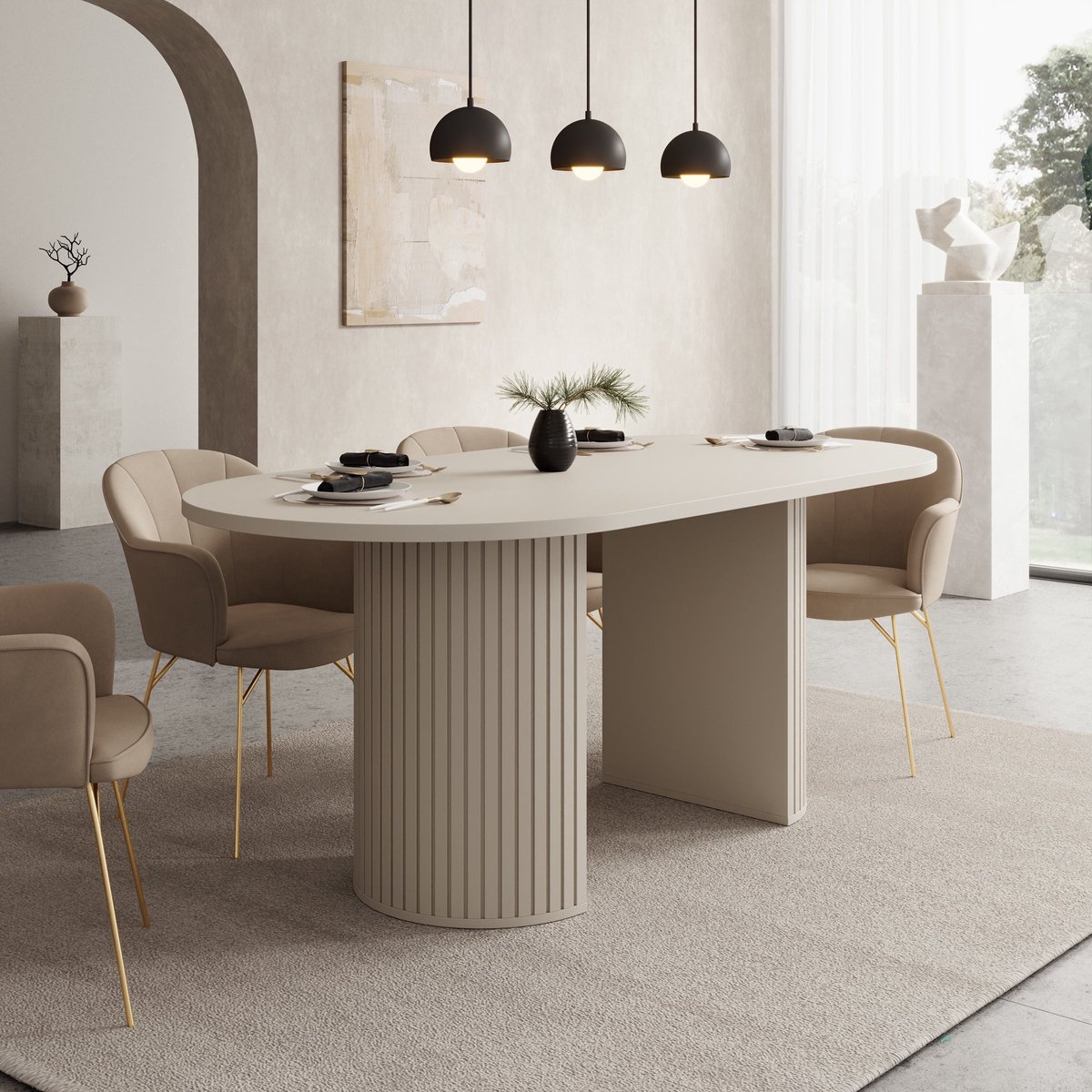 Meubella - Windel - Eetkamertafel ovaal - Beige - 185x90x75 cm