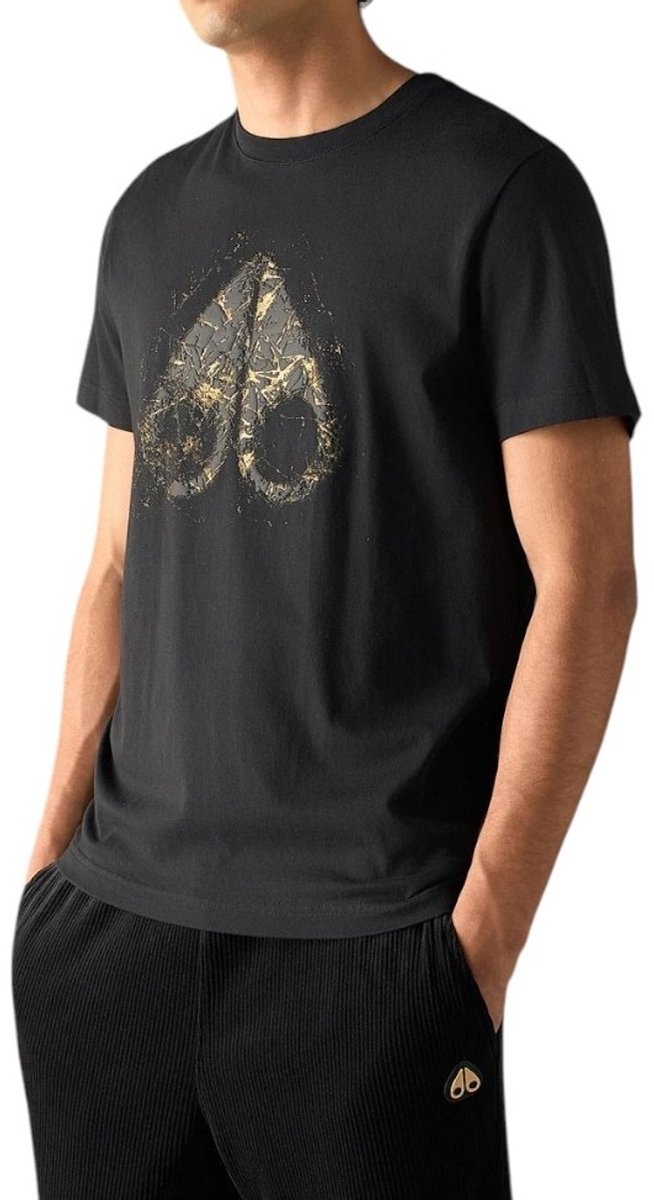 Moose Knuckles Heren T-shirt Zwart M36MT722G/292 Gold Icebreak Logo T-Shirt