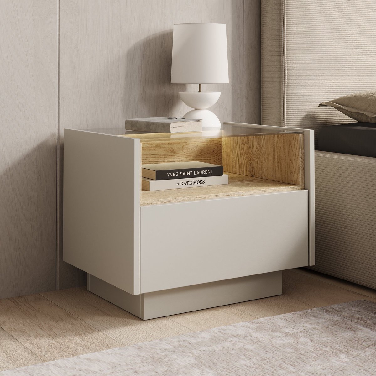 Meubella - Heath - Nachtkastje - Beige - 53x40x43 cm